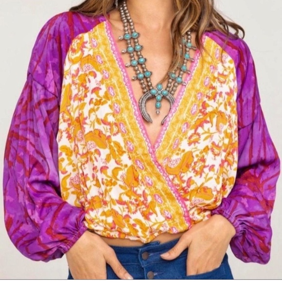 Free People Tops - Free People Cruisin Together Top Orange Wildberry Combo Hippie Boho Large blouse